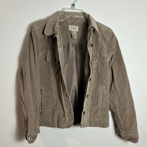 LL Bean Velvet Utility Jacket Button Up Women S Light Spring Coat w/Silky Lining - Picture 3 of 7